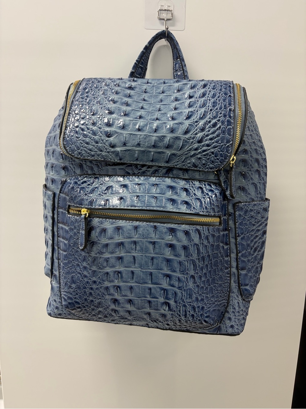 Croc-Embossed Blue Leather Fashion Backpack